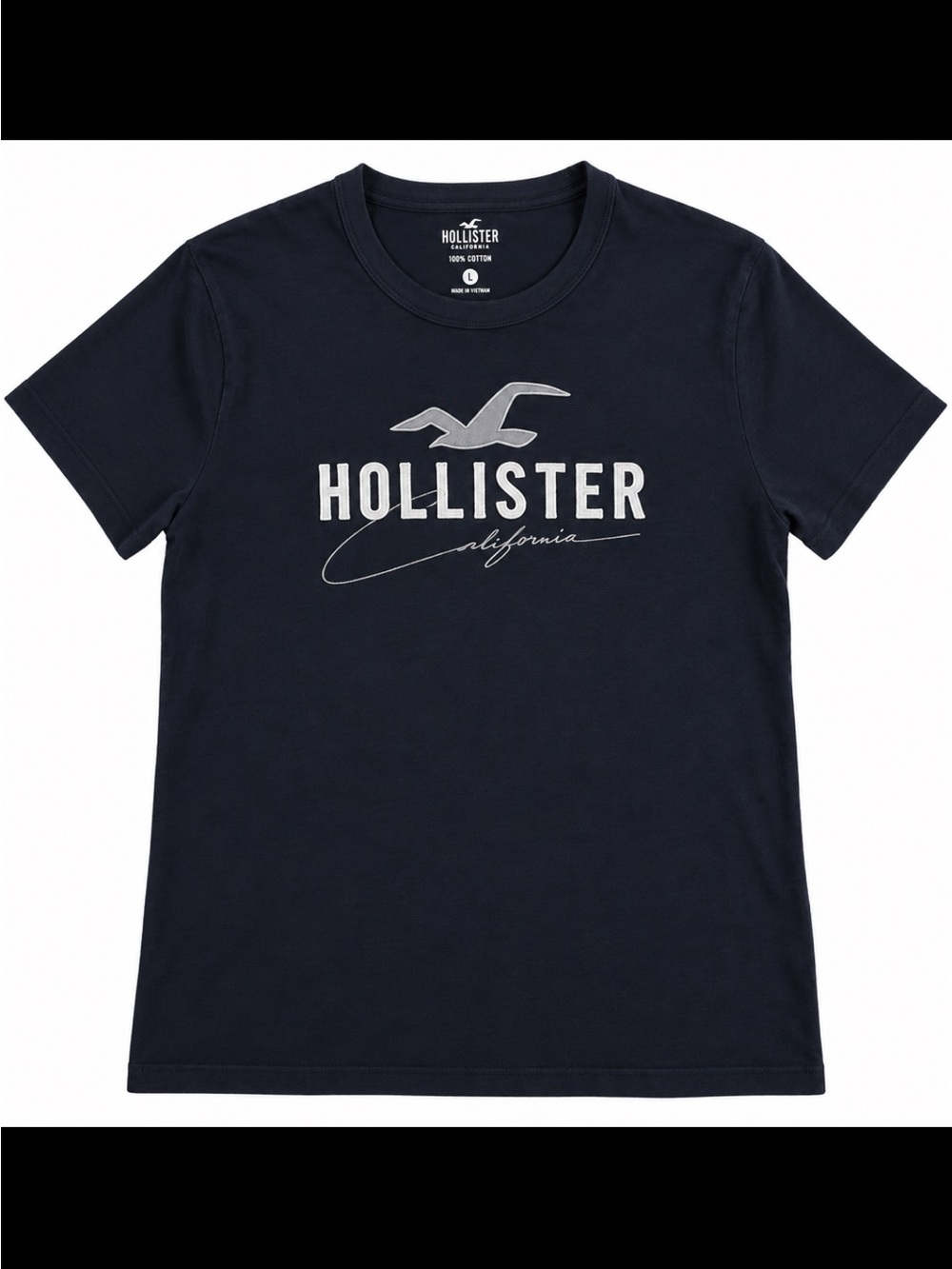Hollister Navy Graphic Logo Crewneck Tee